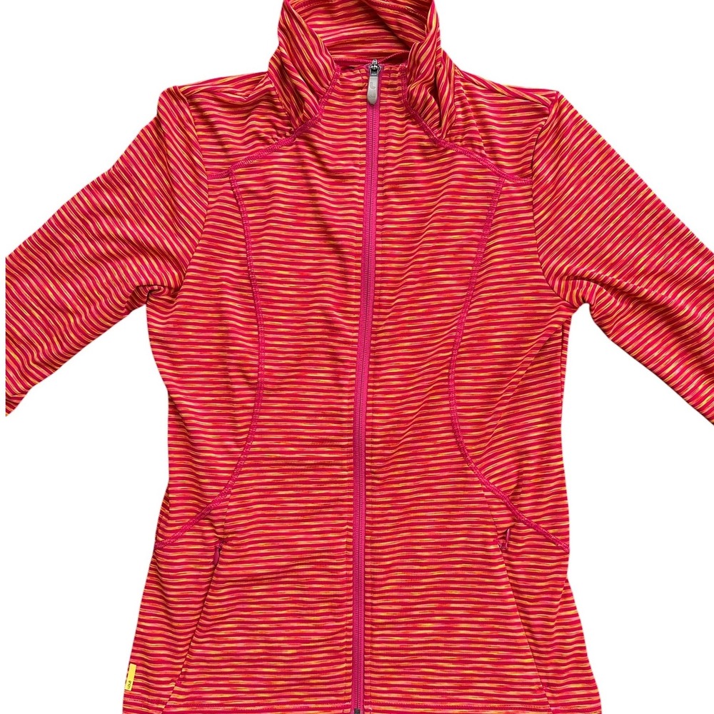 Lole Full Zip Active Jacket Women Medium Pink Orange Striped UPF 50+ Excellent
